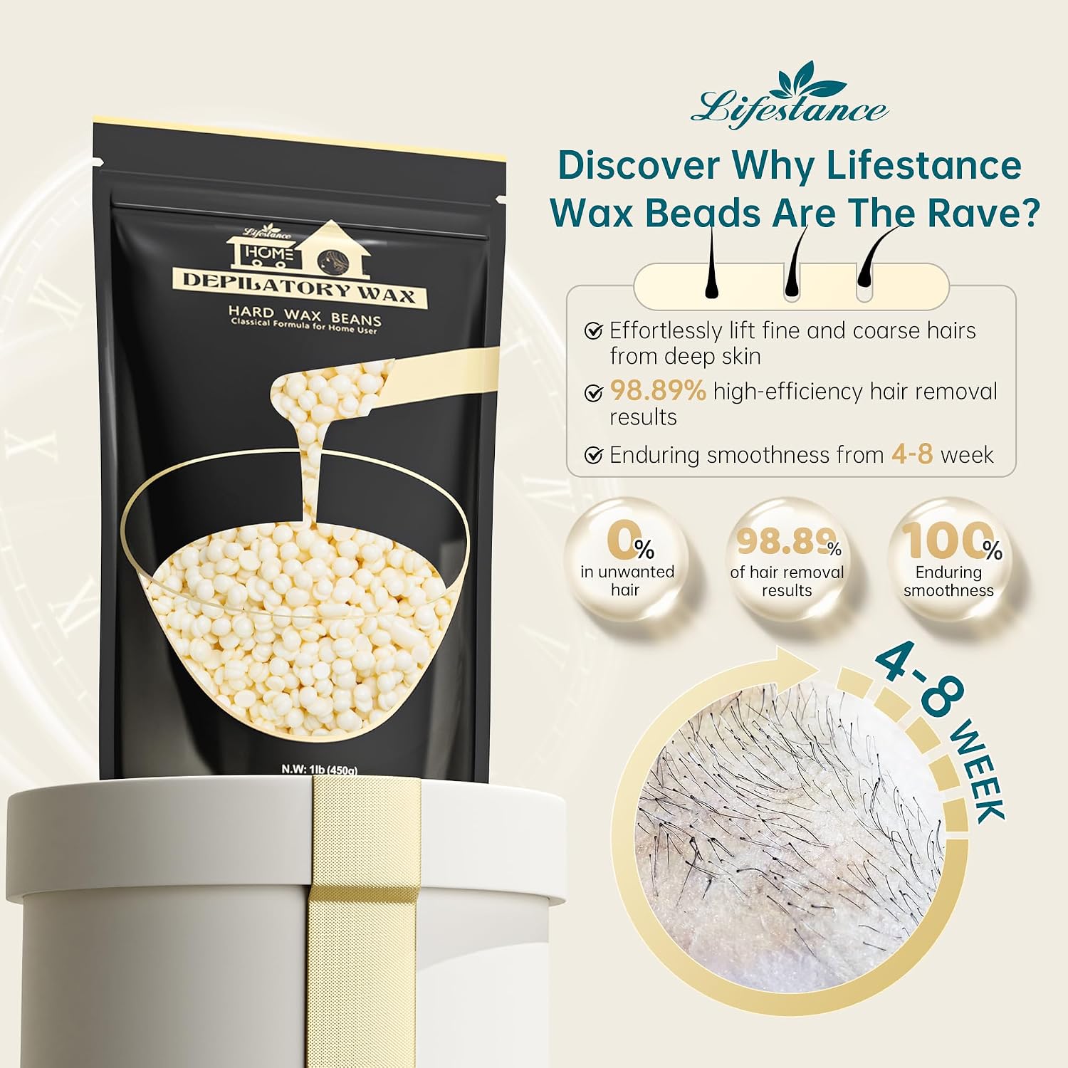 1LB Hard Wax Beans, Wax Beads Hair Removal Hard Wax Kit for Thin & Fine Hair, Sensitive Skin, Waxing Beads for Nose