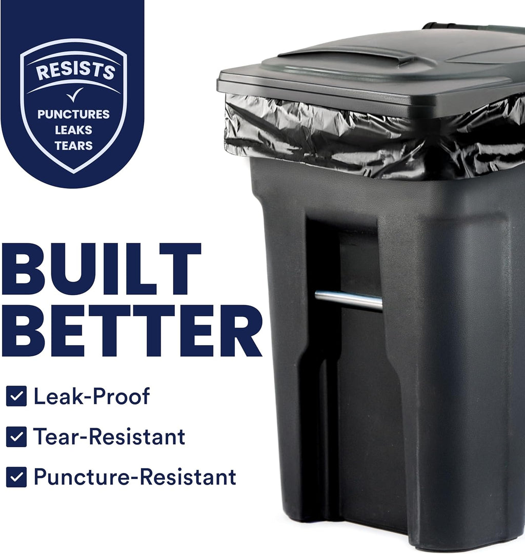 95-96 Gallon Garbage Can Liners Heavy Duty 1.5 Mil Black Trash Bags Tear-Resistant Outdoor Garbage Bags for Rollaway