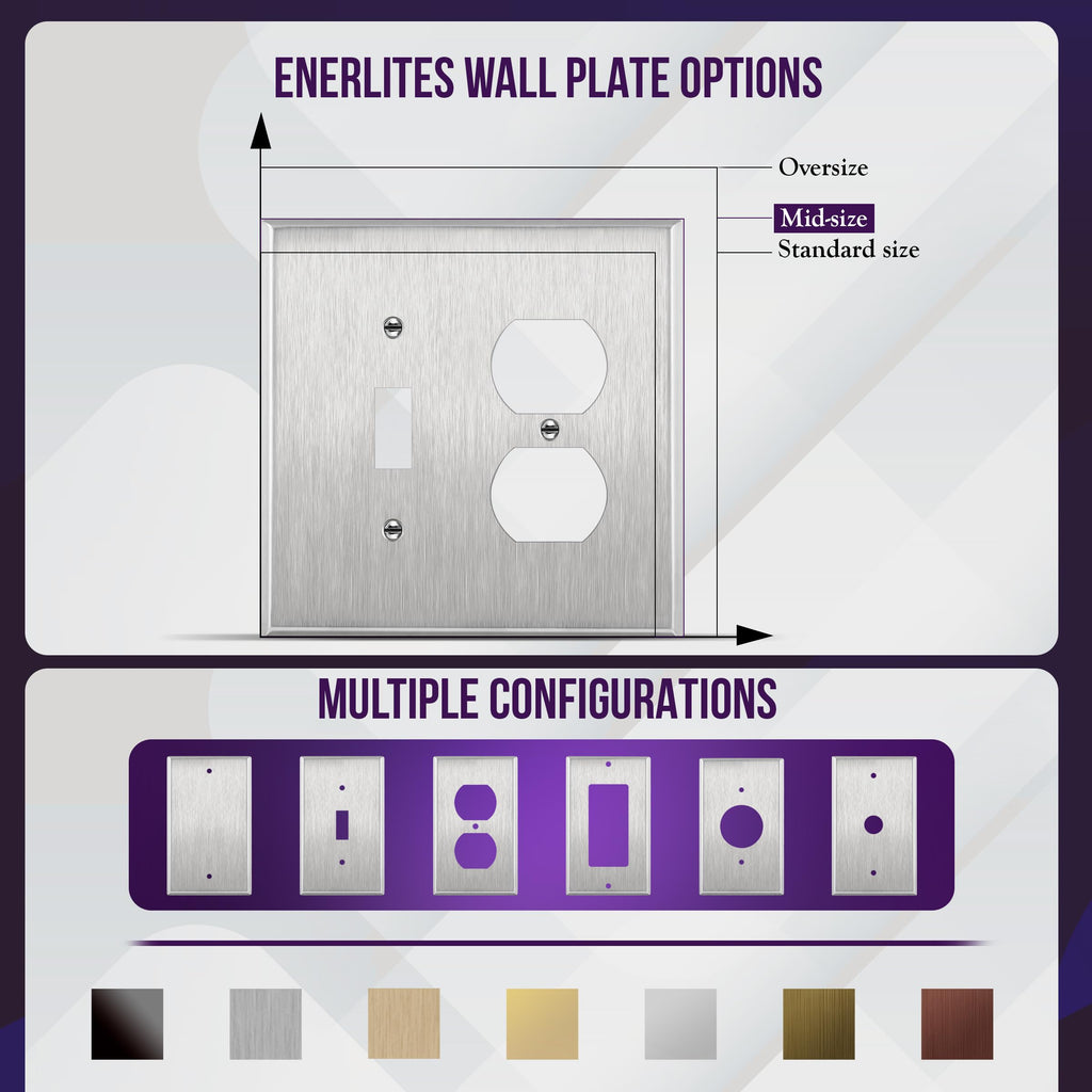 ENERLITES Combination Toggle & Duplex Metal Wall Plate, Midsize, Silver