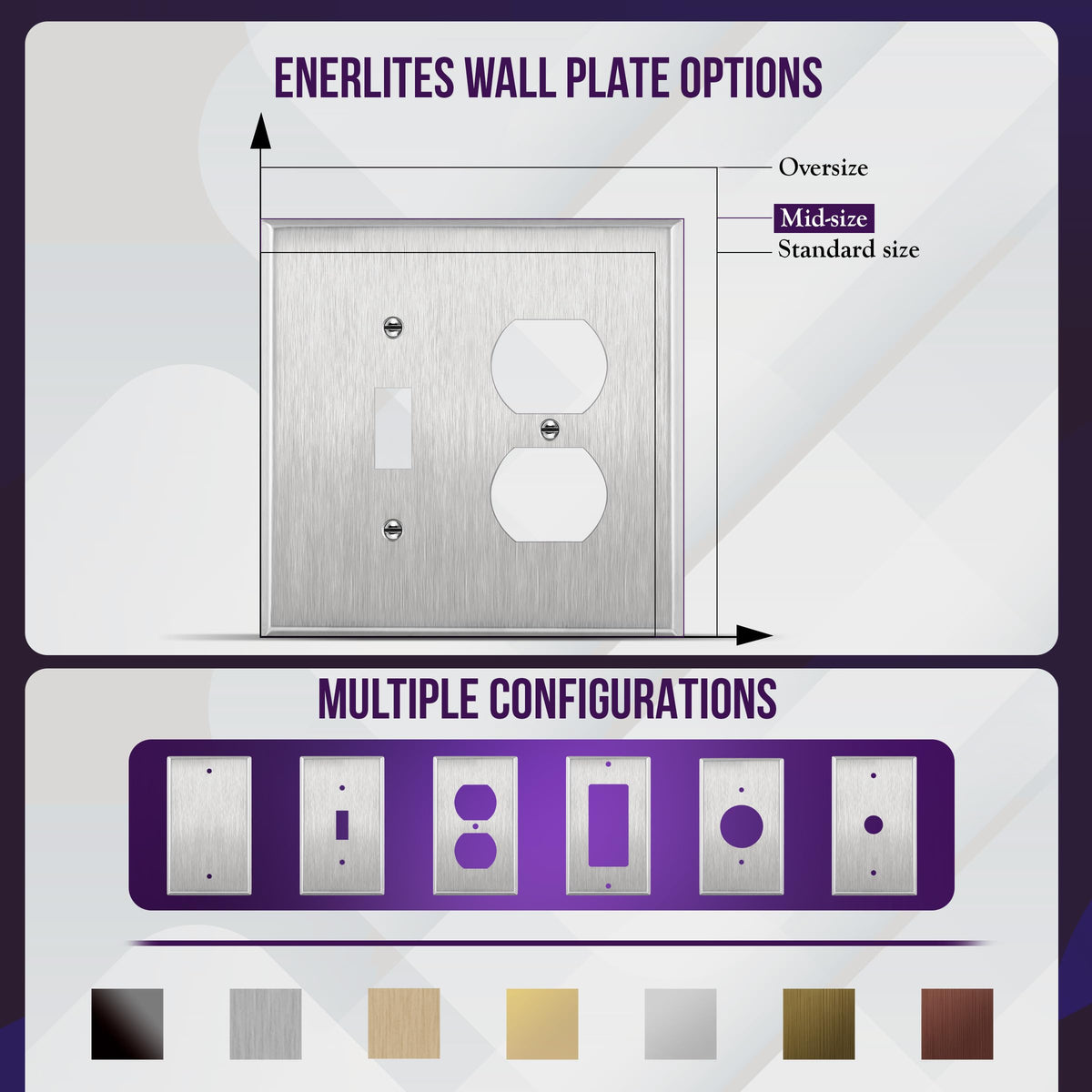 ENERLITES Combination Toggle & Duplex Metal Wall Plate, Midsize, Silver