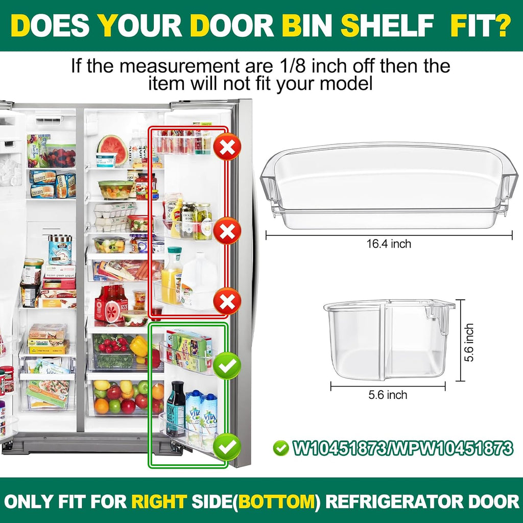 (2 PACK) UPGRADED WPW10451873 W10451873 Refrigerator Door Shelf Bin Replacement Compatible with Whirlpool Kenmore Refrigerator Door Bin WRS571CIHZ00, WRS571CIDM01, WRS571CIHZ01, WRS571CIHZ04