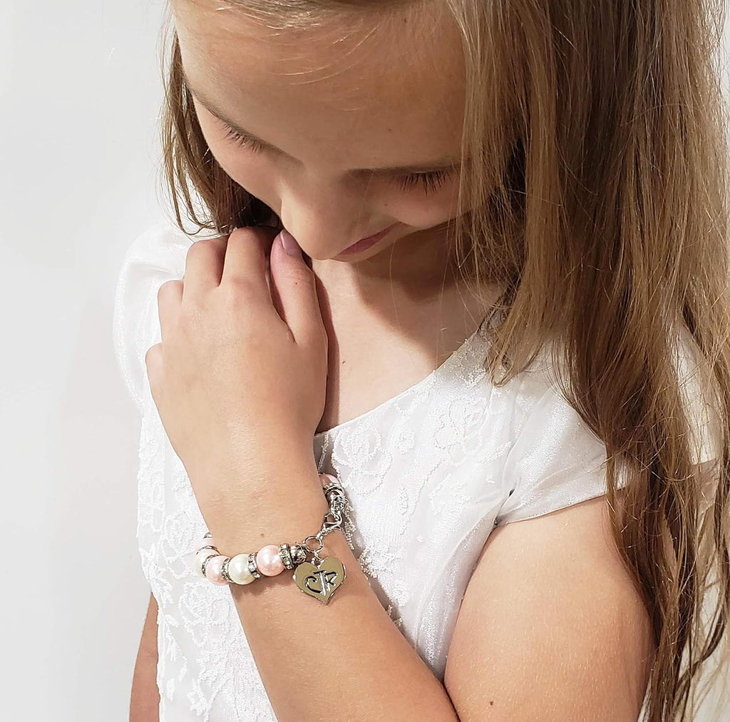LDS Baptism Gift, CTR Charm Bracelet, Pink and White Faux Pearls with Crystals, Choose The Right Gifts for Girls