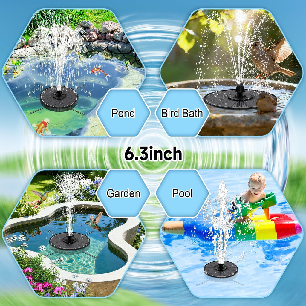 Solar Fountain, 3-Level Adjustable Water Height, 3.5W Glass Powerful Outdoor Fountain Pump with Rotating Rods & 7