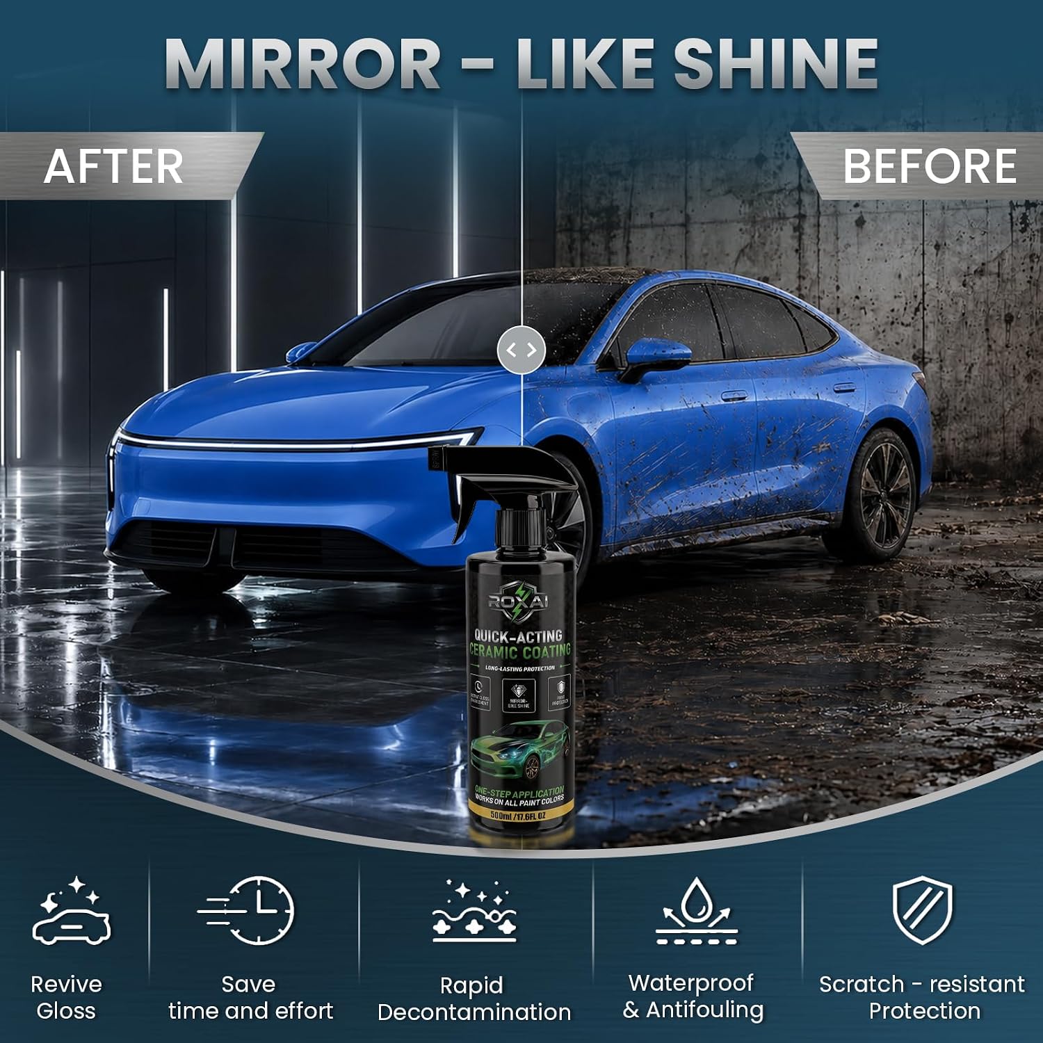 Car Coating Spray, 17.6 oz Hydrophobic Ceramic Spray Wax for Paint Protection, Quick Detailer Waterless Wash &
