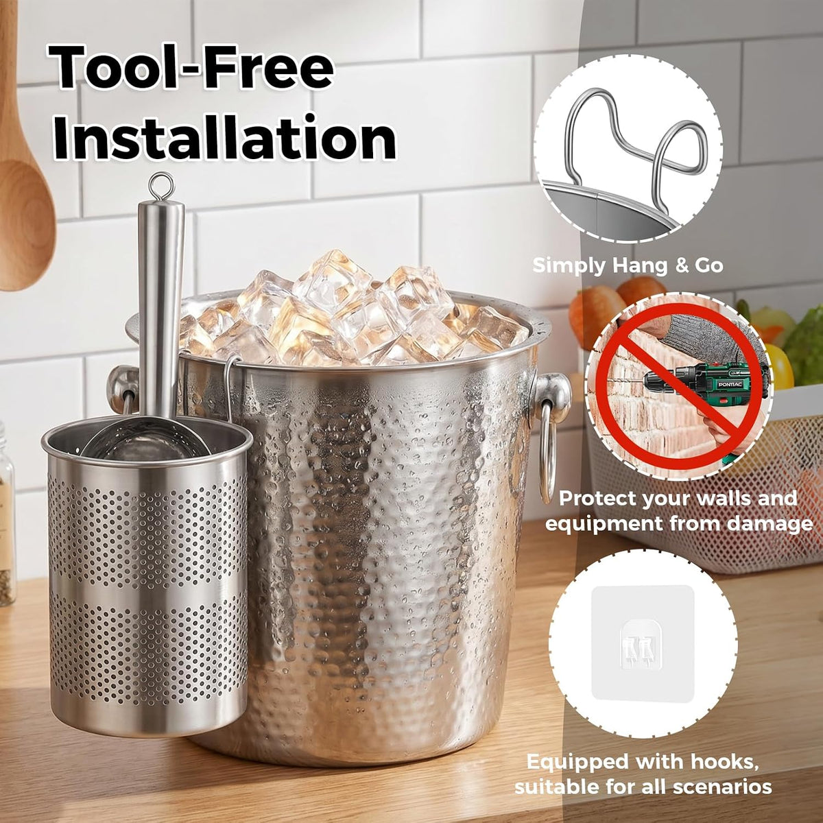 Stainless Steel Ice Scoop with Holder for Freezer, Ice Machine