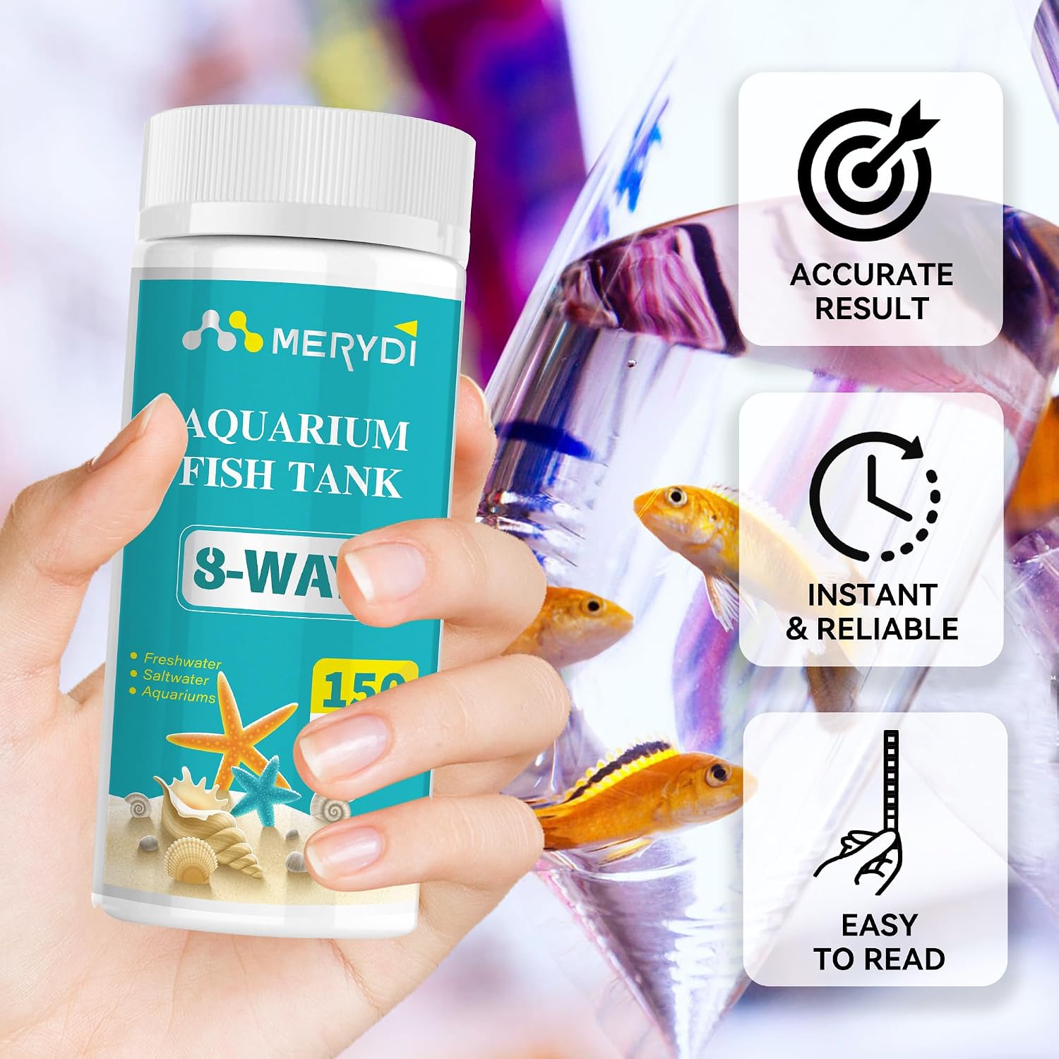 Aquarium Test Strips 8 In 1, 150ct Aquarium Ammonia Test Strips for Saltwater Freshwater Aquariums,Pond Fish Tanks