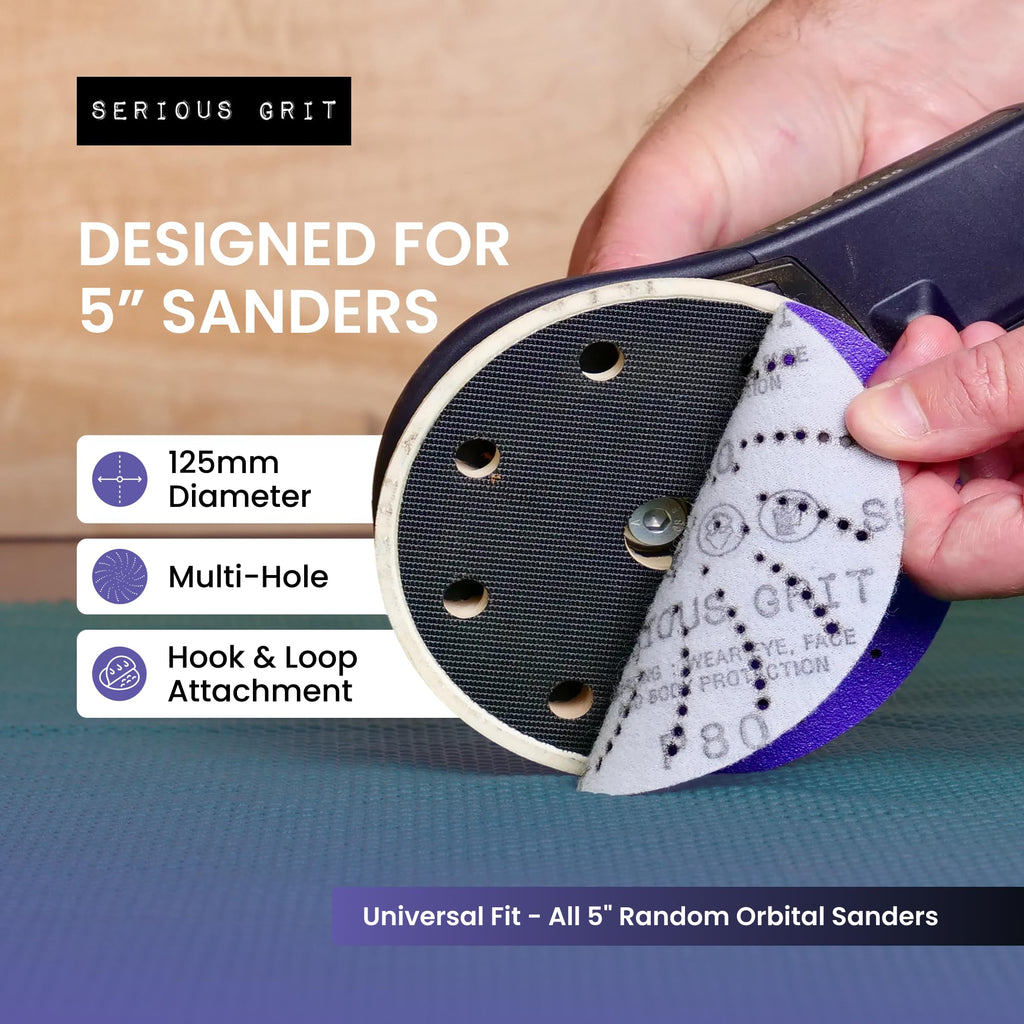 Serious Grit - 5-Inch P400 Grit Ceramic Multi-Hole Sanding Discs - 50 Pack