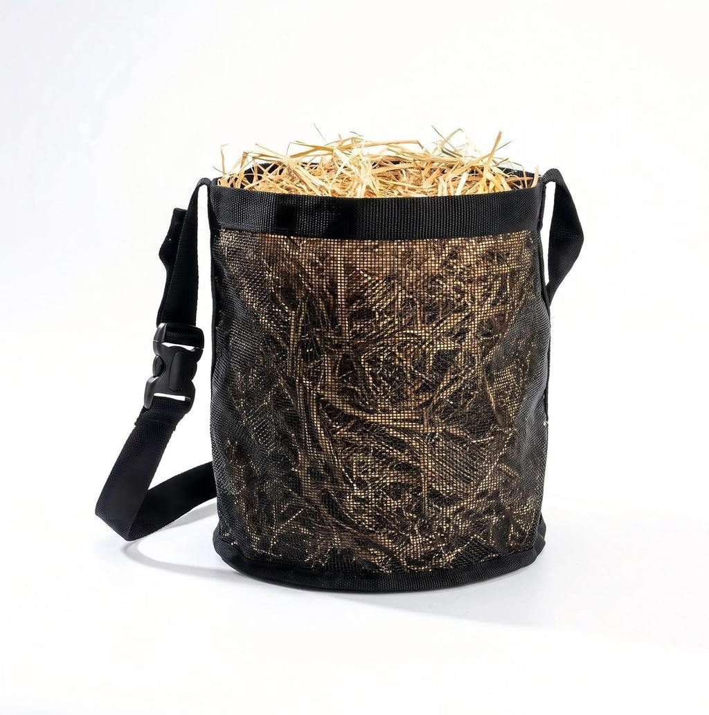 Mesh Horse Feed Bag – Portable Hay Bucket with Adjustable Strap, Durable & Breathable, Reduces Feed Waste for
