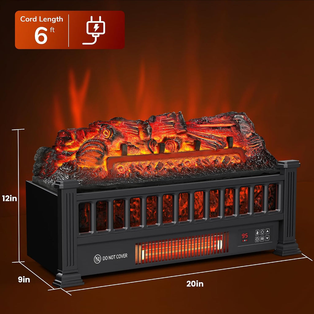 20" Electric Fireplace Logs Inserts Heater with Remote Control | 5 Adjustable Flame Colors & Speeds, Realistic Fake