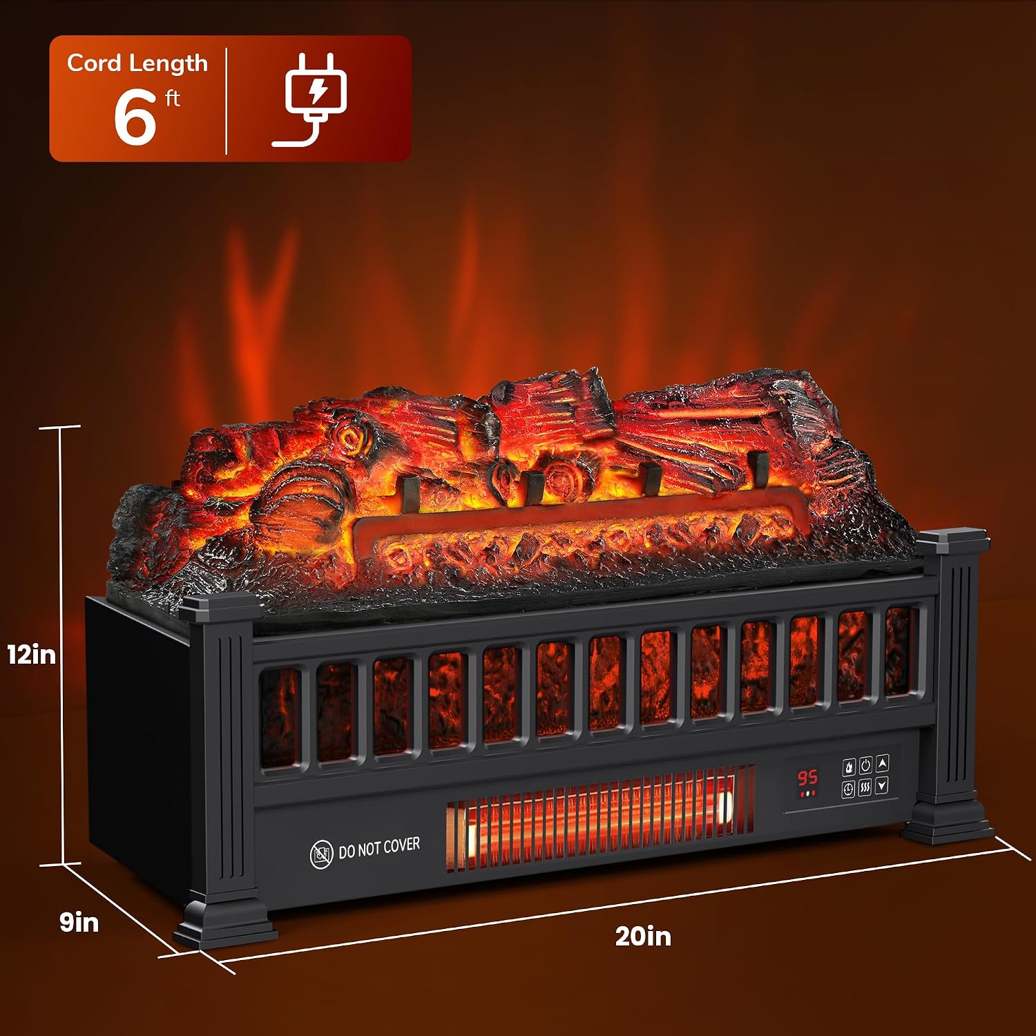 20" Electric Fireplace Logs Inserts Heater with Remote Control | 5 Adjustable Flame Colors & Speeds, Realistic Fake
