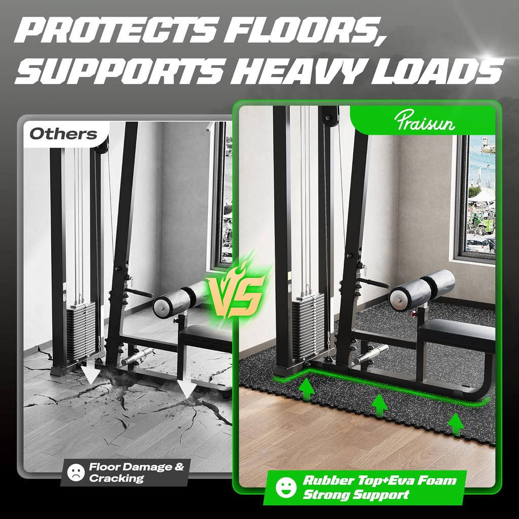 0.56" Rubber Top Gym Flooring, Heavy Duty Interlocking Gym Mats for Home Gym, Non-Slip Workout Mat, 24 x 24in Large
