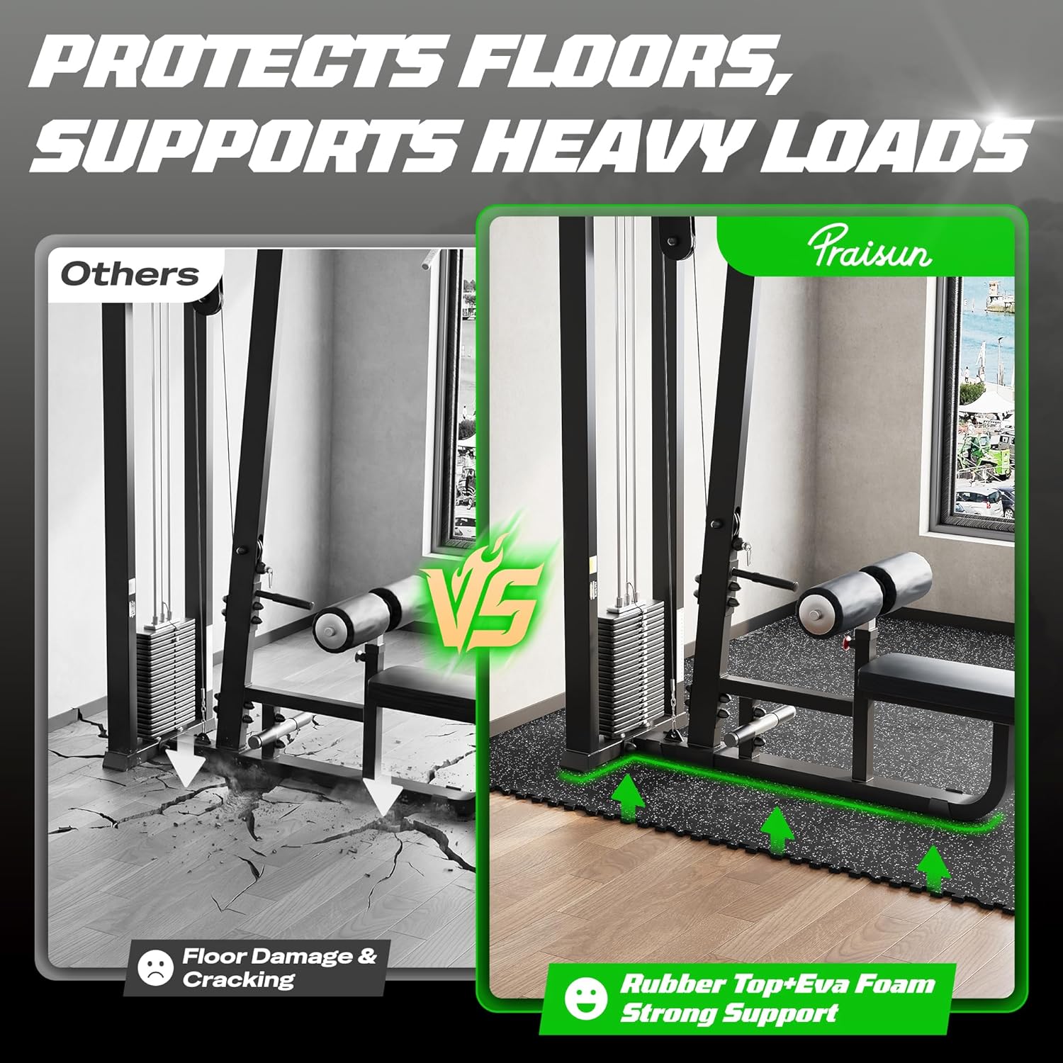 0.56" Rubber Top Gym Flooring, Heavy Duty Interlocking Gym Mats for Home Gym, Non-Slip Workout Mat, 24 x 24in Large