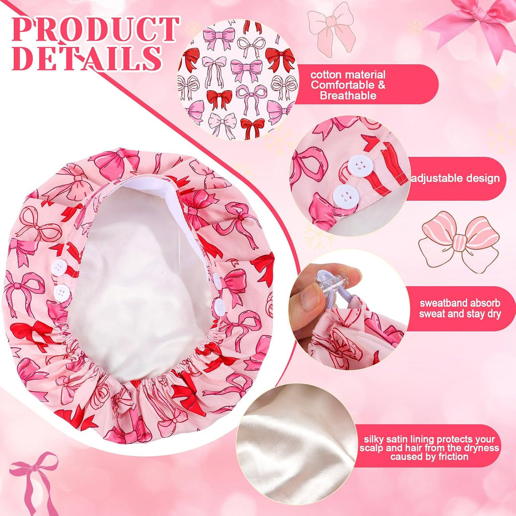 6Pcs Satin Lined Scrub Cap Women Surgical Nurse Cap Ponytail Adjustable Tie Back Girly Nursing Working Hat with Button