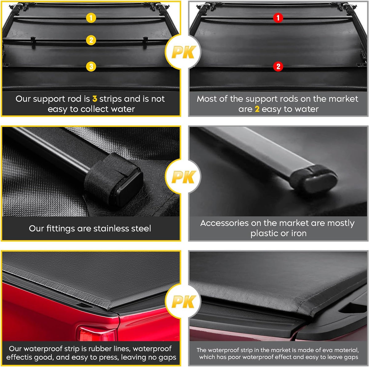 8FT Soft Roll Up Truck Bed Tonneau Cover Fits for 1999-2016 Ford F250 F350 F450 Super Duty, 8ft (96''-98.6'') Fleetside Bed, Not Fit with Roll Bar