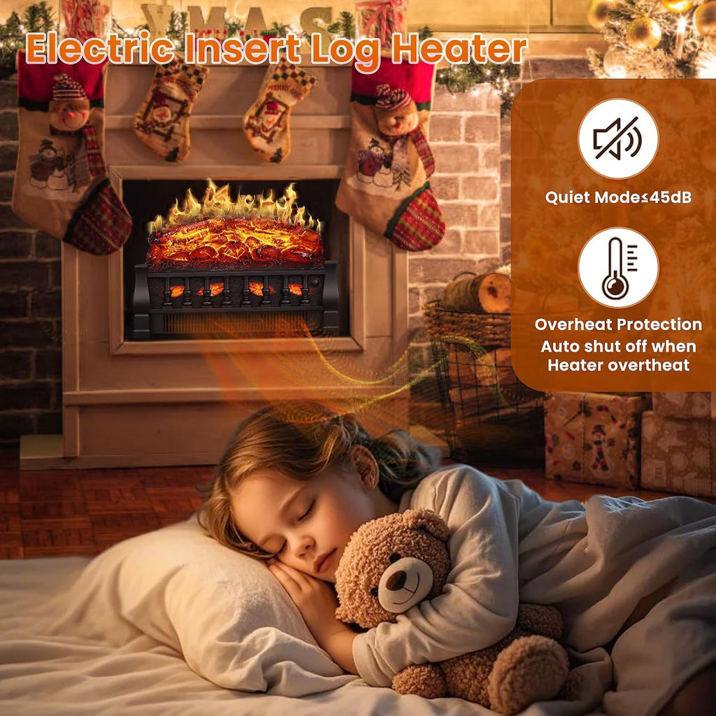 21" Electric Fireplace Insert — Realistic 3D Flame, 750W/1500W Heat, Remote Control, Timer & Safe Overheat Protection
