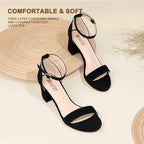 Women's Cookie-LO Low Block Heels Chunky Sandals Ankle Strap Wedding Dress Pump Shoes(Black Nubuck, 9)