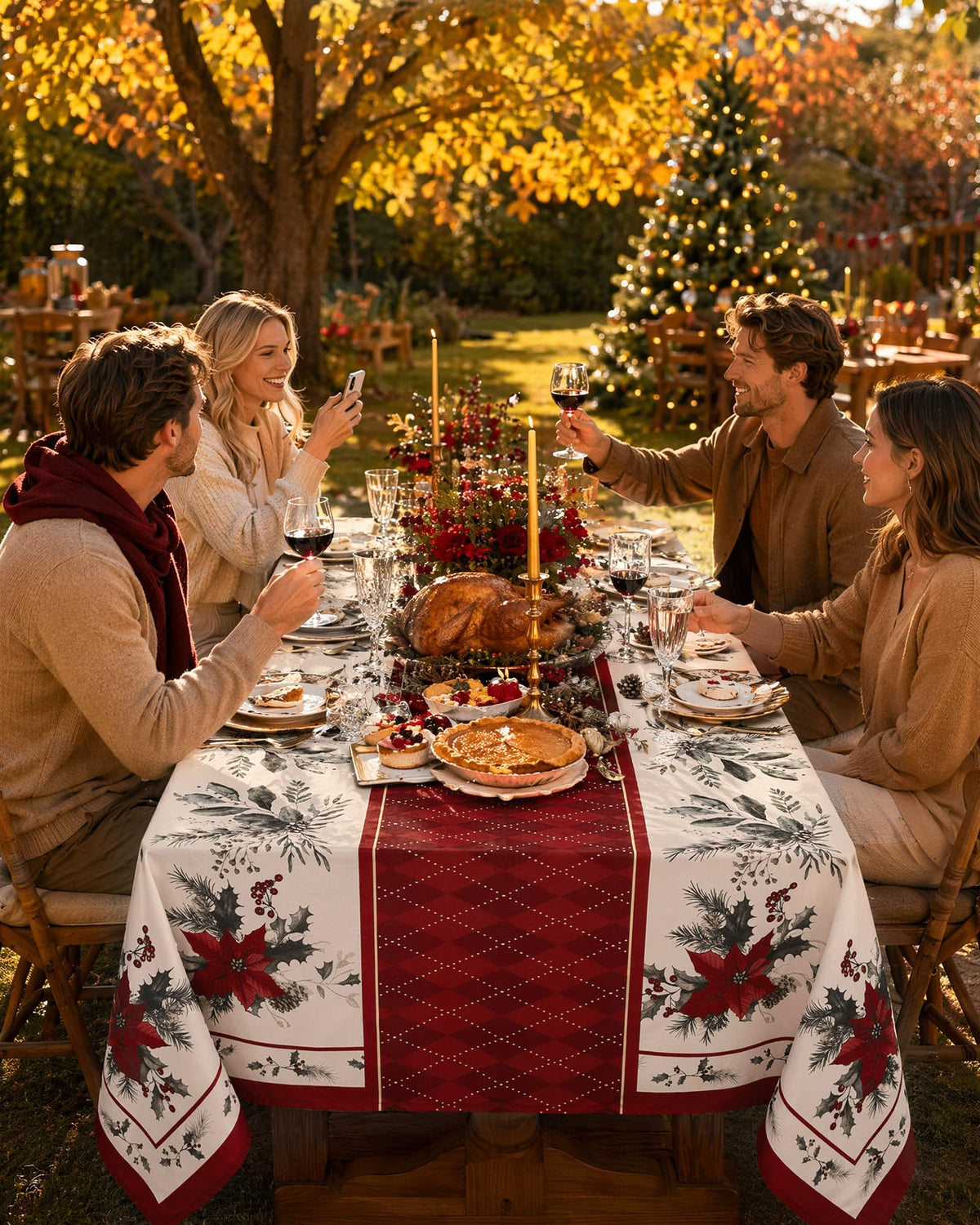 Christmas Tablecloth Rectangular, Holiday Dining Decor, 60x84 Inch
