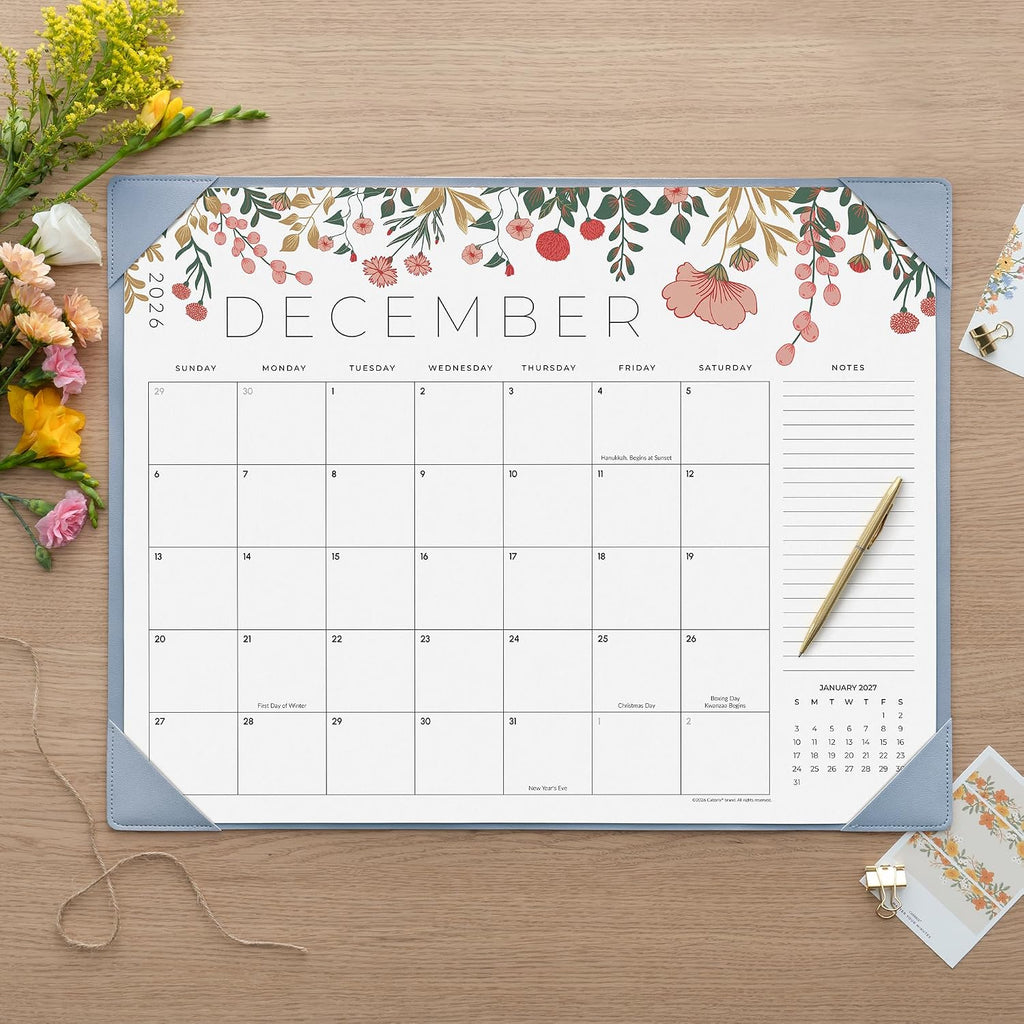 Desk Calendar 2026 with Desktop Mat, Cabbrix Large Desk Pad Calendar 21 x 17 Inch Cover 18 Months Runs From July 2026