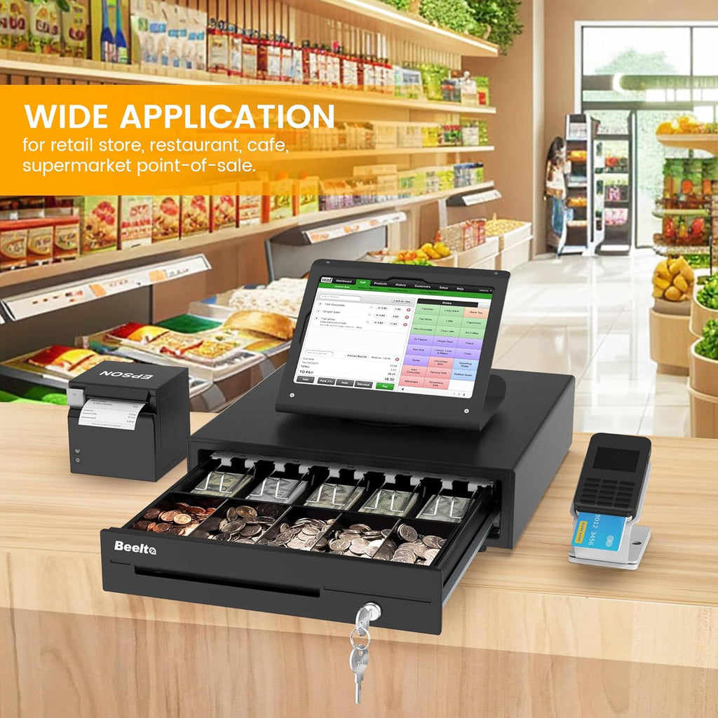 16" Heavy Duty Cash Drawer for POS System – Fully Removable Tray, 5 Bill/5 Coin with Micro Switch & Emergency Switch