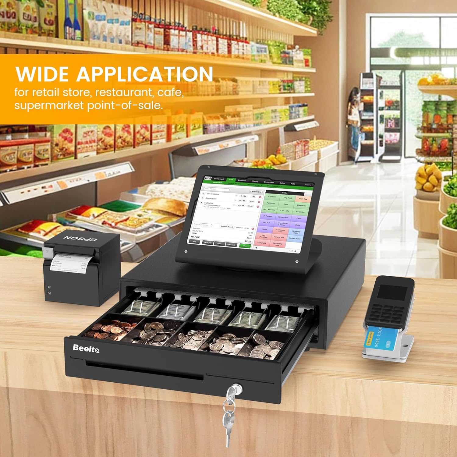 16" Heavy Duty Cash Drawer for POS System – Fully Removable Tray, 5 Bill/5 Coin with Micro Switch & Emergency Switch