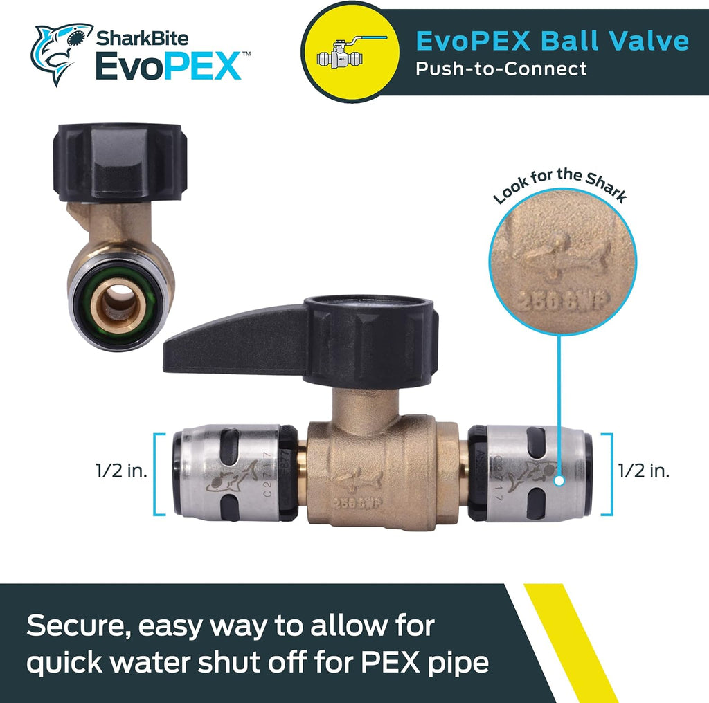 SharkBite 1/2 Inch EvoPEX Ball Valve, Push to Connect Plumbing Fitting, PEX, K22222Z