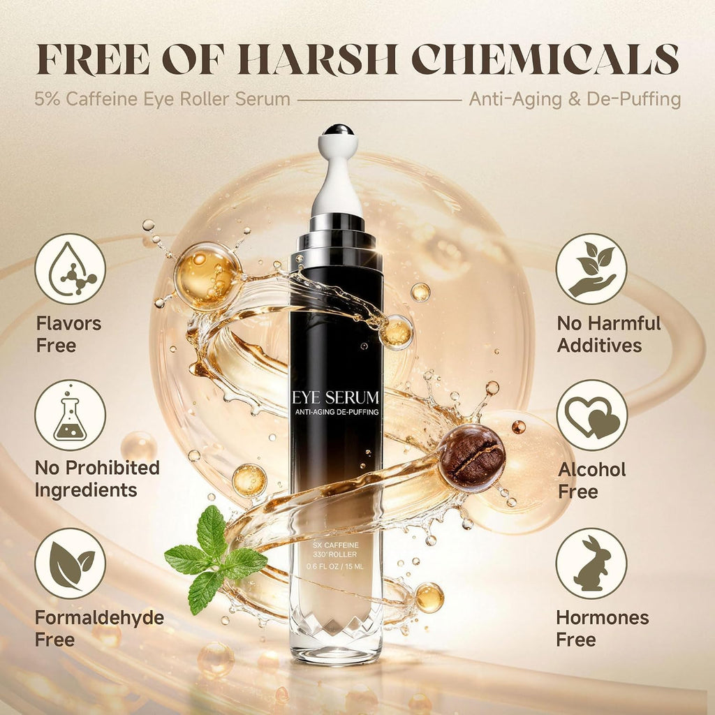Caffeine Eye Cream with 360° Roller for Puffiness & Dark Circles, 15 mL | Retinol and peptide formula with a cooling
