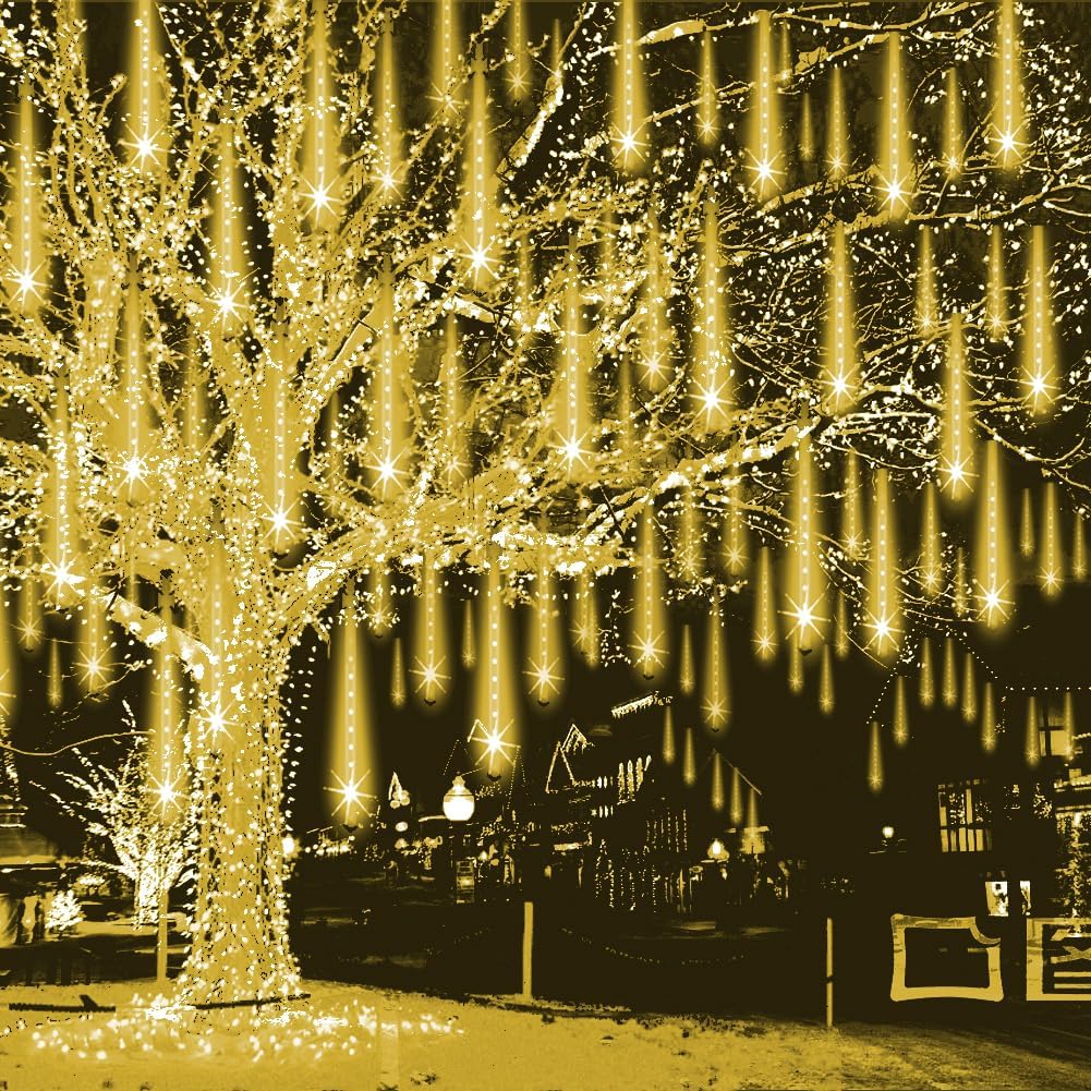 Christmas Lights Outdoor Falling Rain Meteor Shower Lights 12 inch 8 Tube 192 LED Snowfall Icicle Cascading String