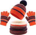 Winter Kids Hat Scarf Glove Set Knit Fleece Lined Beanie Neck Warmer Mittens for Toddler Boys Girls 3-8 Years