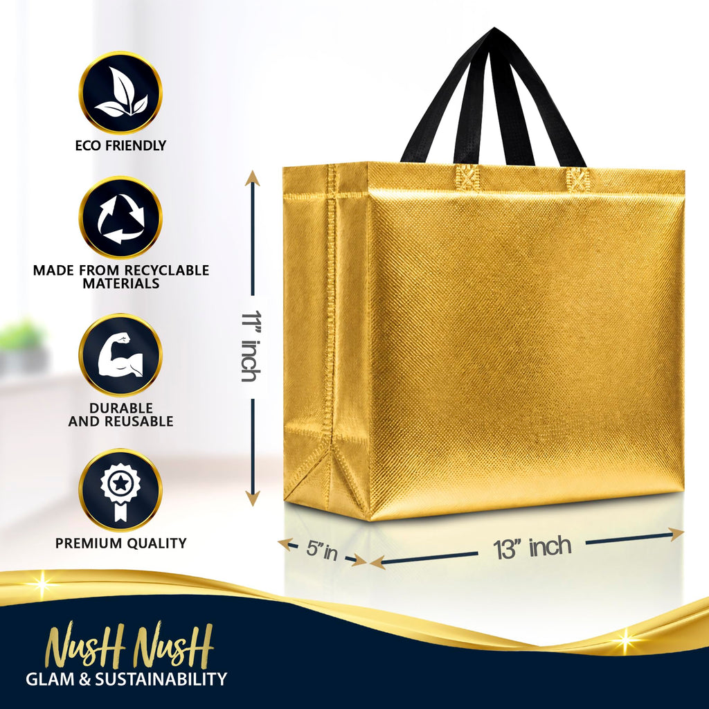 Bulk Set of 60 Reusable Large Gold Gift Bags with Handles