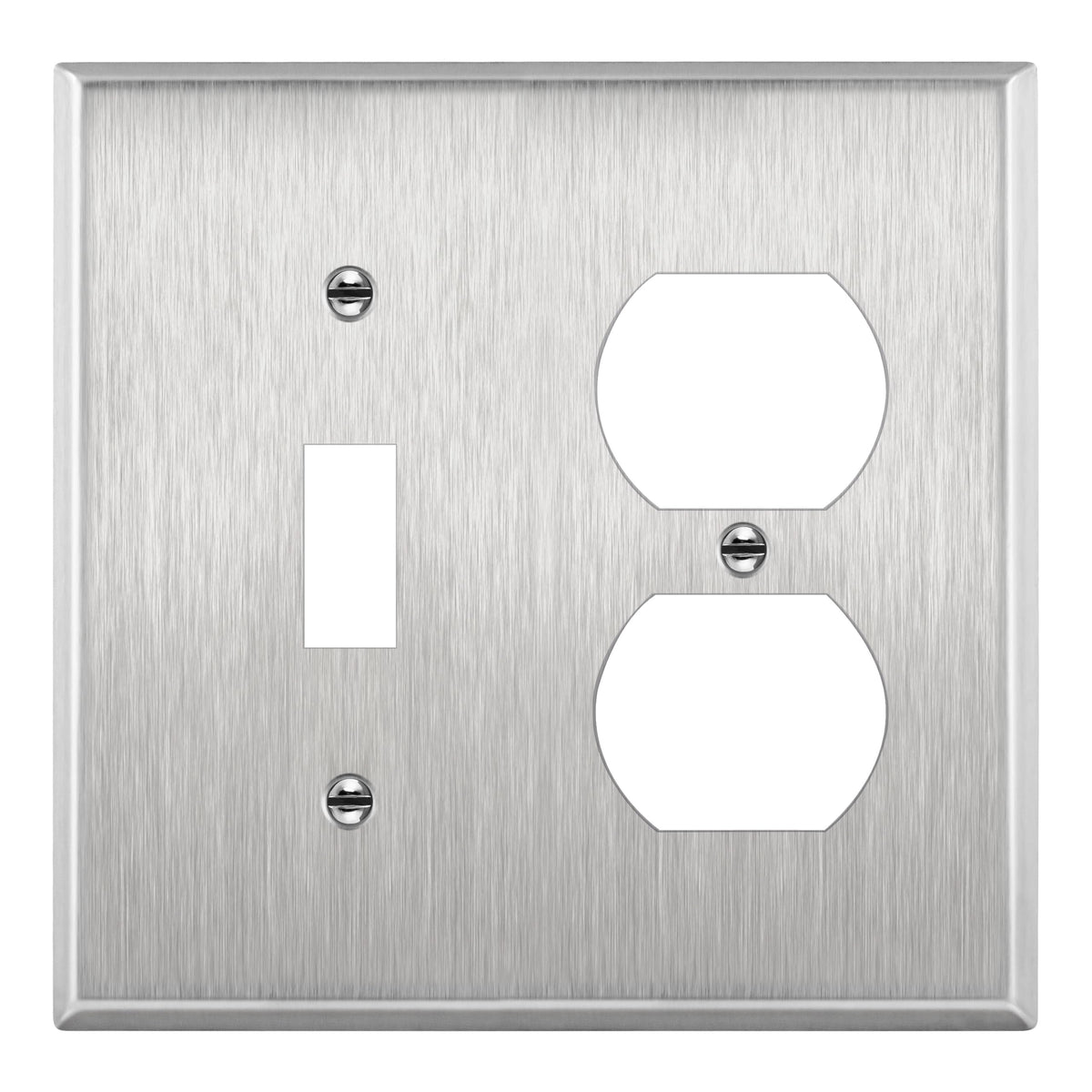 ENERLITES Combination Toggle & Duplex Metal Wall Plate, St&ard, Silver