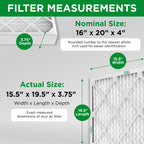 16x20x4 MERV 8 Pleated 4" AC Furnace Air Filter. 3 Pack