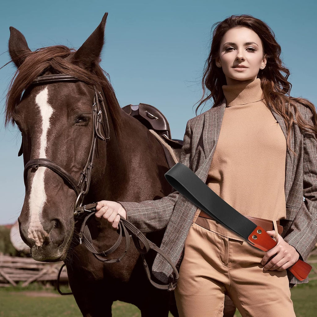 Leather Paddle with Anti-Slip Wooden Handle, Riding Crop for Horses, 19'' Equestrianism Crops