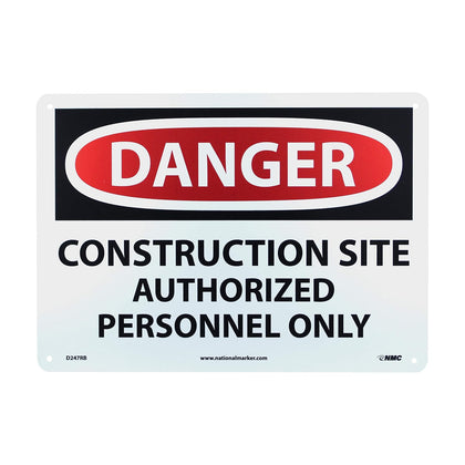 D247RB Danger - Construction SITE Authorized Personnel ONLY Sign | 14 in. x 10in. Rigid Plastic Danger Sign