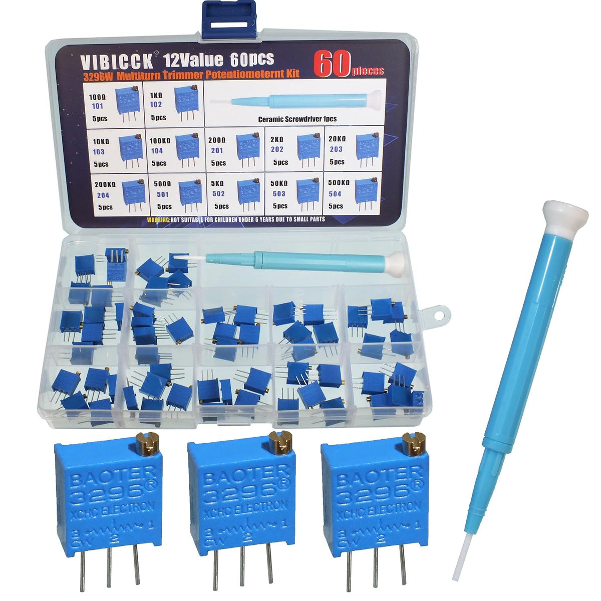 60Pcs 12 Values 3296W Multiturn Trimmer Potentiometer kit