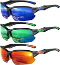 3 Pack Polarized Sports Sunglasses for Men, UV Protection Half Frame Sunglasses Comfortable for Running Cycling Driving