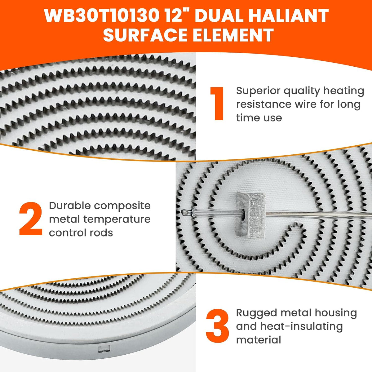 WB30T10130 Dual Haliant Surface Element 12 Inch Compatible with GE Range, Radiant Surface Element Replace AP4344395, PS2321564, 1474216 by Fetechmate - 1 Year