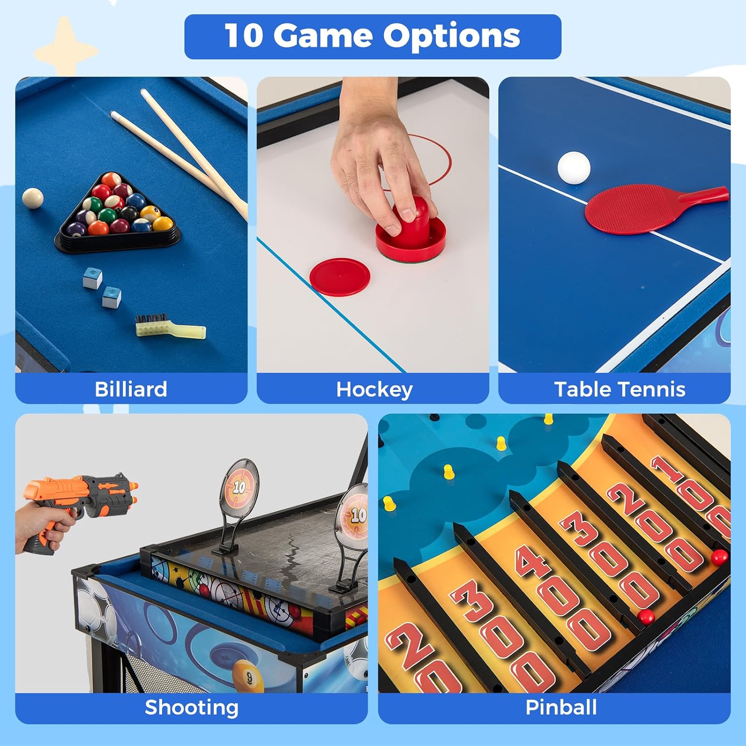Multi Game Table, 10 in 1 Combo Game Table Includes Table Tennis, Basketball, Soccer, Hockey, Archery, Shooting