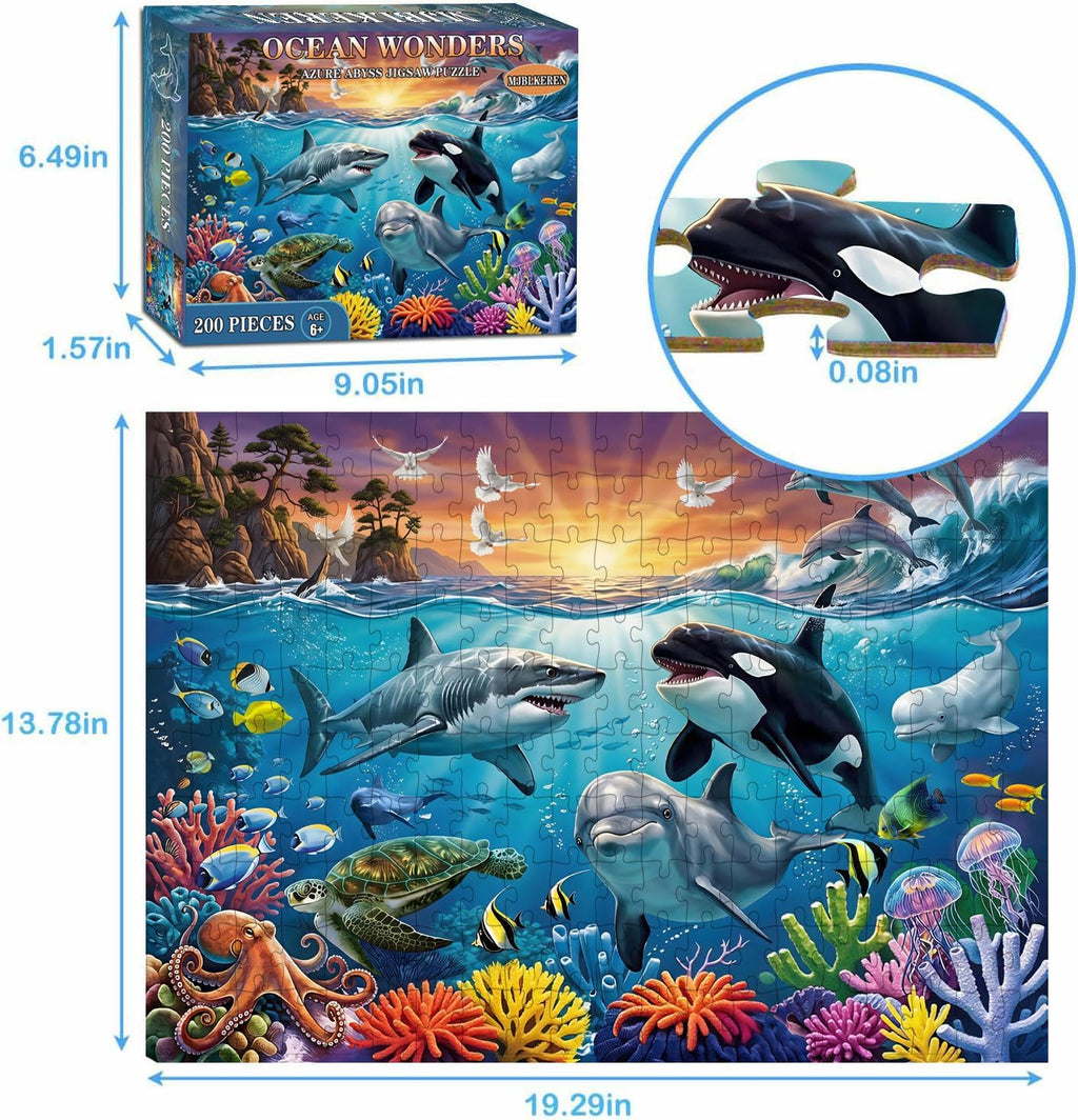 Puzzles for Kids Ages 6-8 8-10 Year Old, 200 Pieces Jigsaw Puzzles for Kids-Ocean Underwater World， Learning