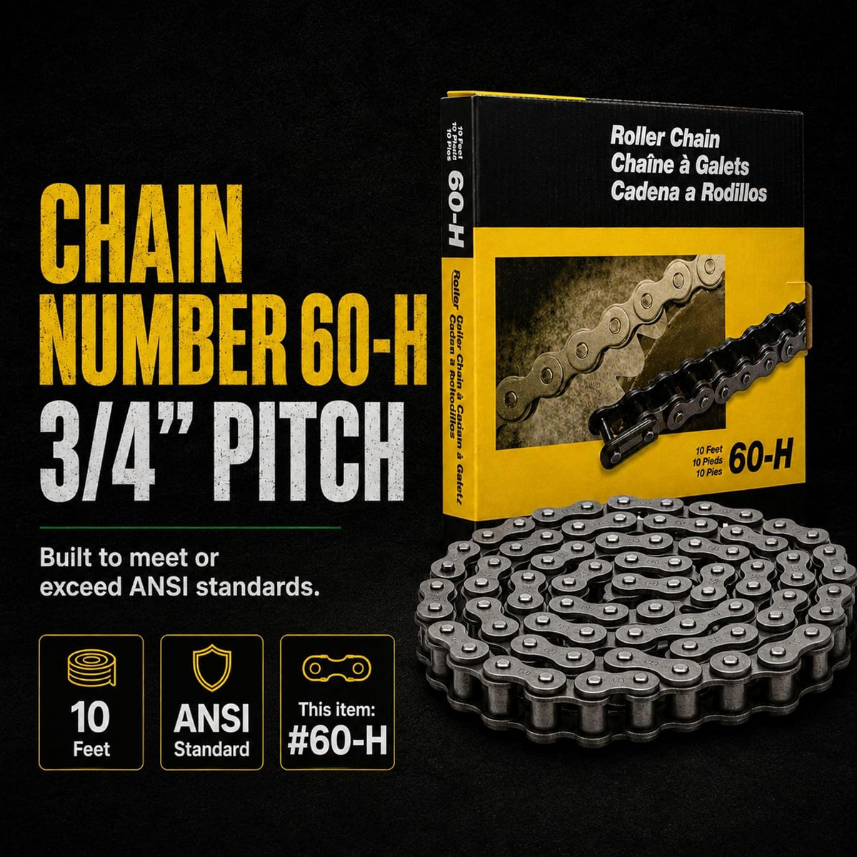 SpeeCo #60-H Roller Chain 3/4" Pitch - 10 Feet with Connecting Link