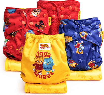 Daniel Tiger's Neighborhood Kinder Cloth Diapers Set of 4 Reusable Baby Diapers Pocket Style Athletic Wicking Jersey