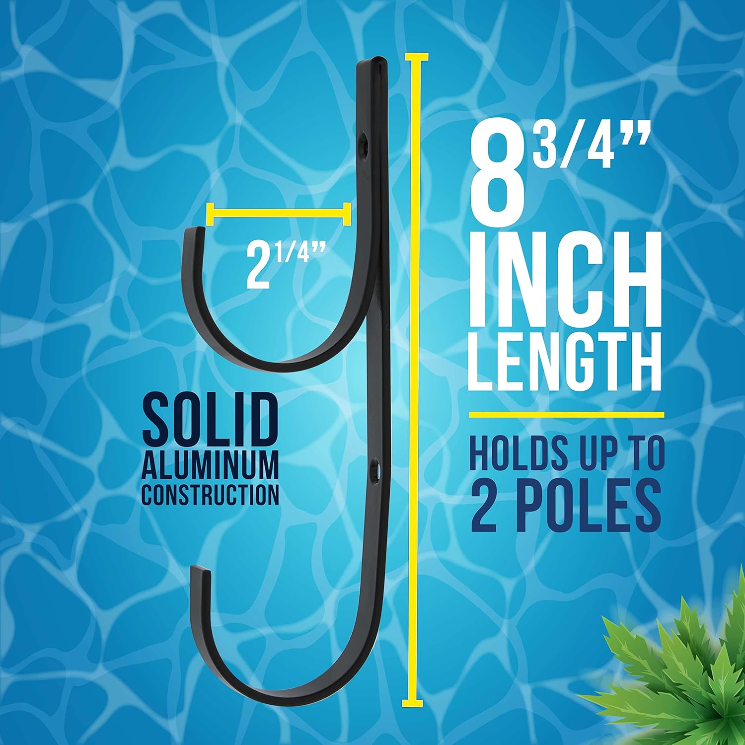 Pool Pole Hanger - 2 Black Aluminum Pool Hooks for Poles - Equipment Fence Hook for Nets, Skimmers, Leaf Rakes
