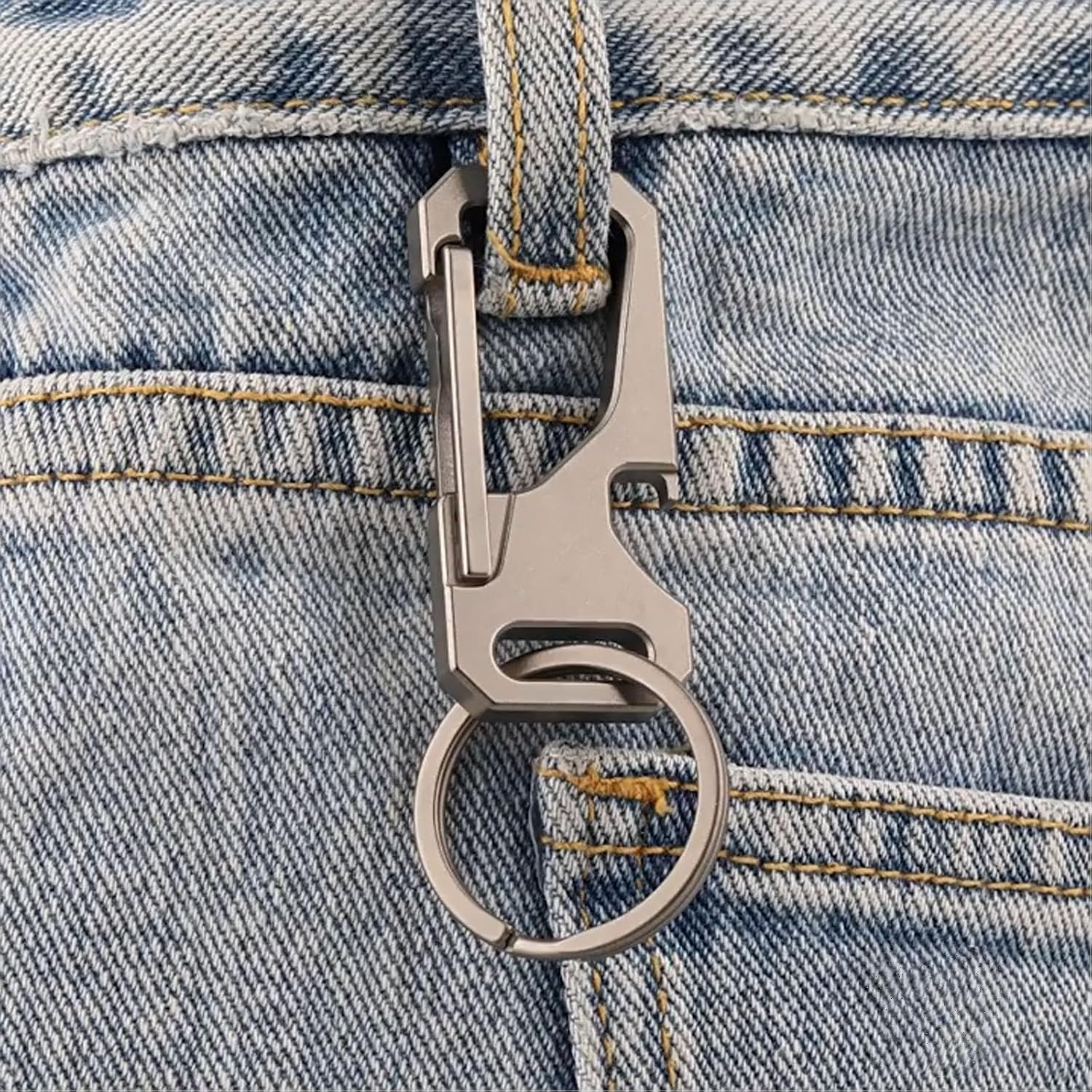 Titanium Carabiner Keychain for Men, Heavy Duty Key Ring Clip | Metal KeyRing Clip with Bottle Opener, EDC Multitool
