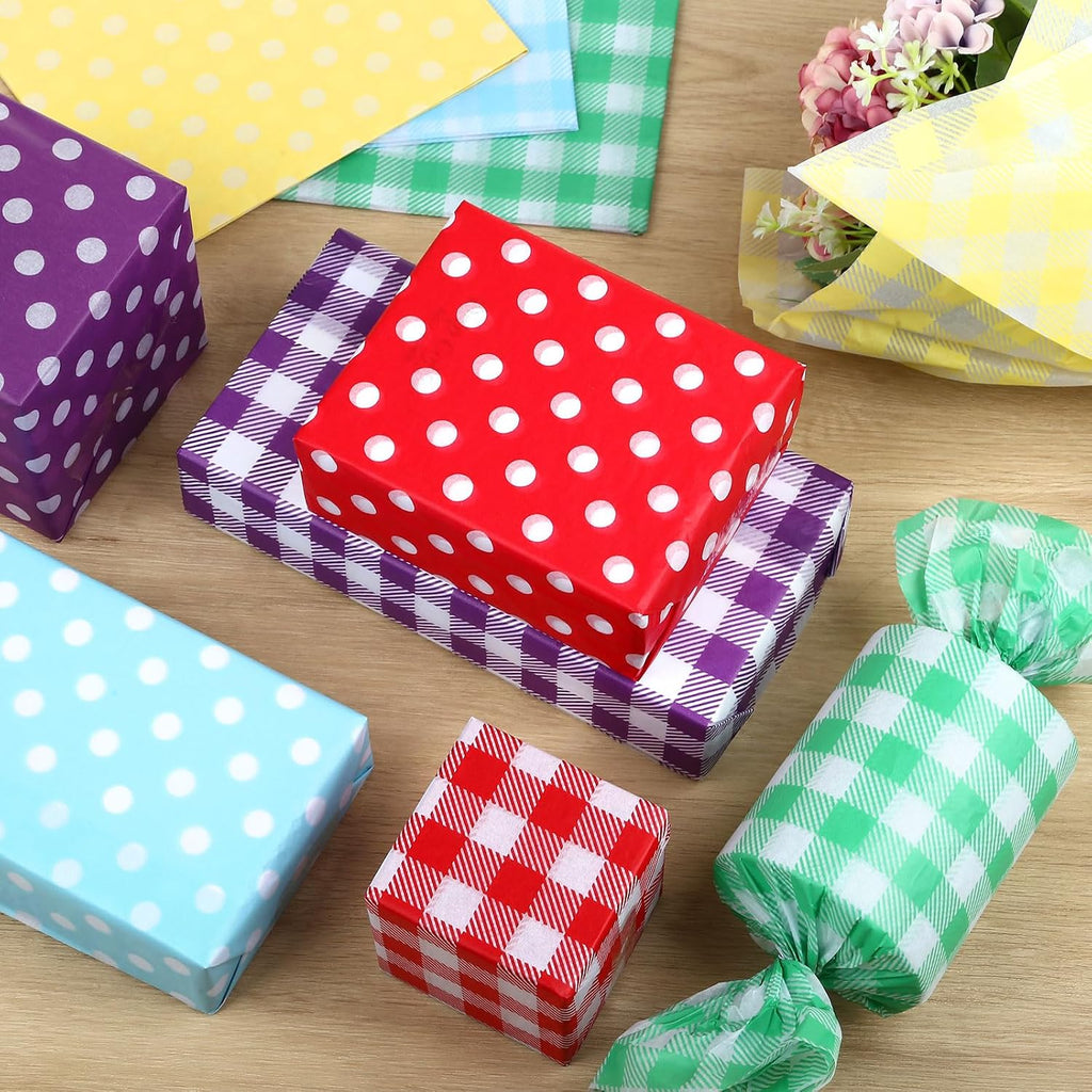 60 Sheets Pastel Tissue Paper with Dots & Buffalo Plaid, 14x20 in
