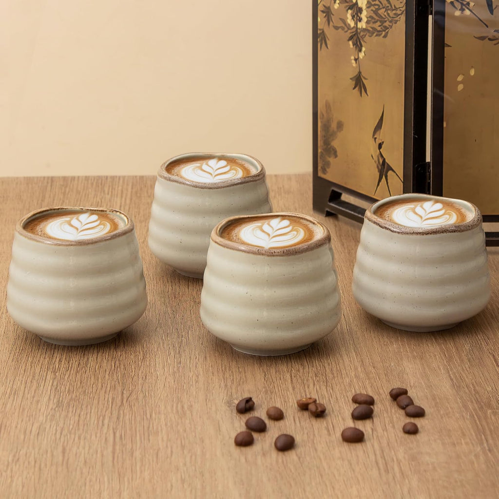 Ceramic Tea Cup Set, 5OZ Espresso Cups, Retro Grey, Set of 4