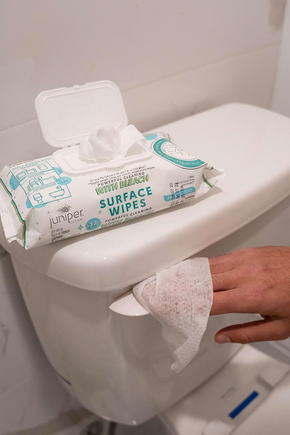 1 Pack Surface Wipes with Bleach, All-Purpose Cleaner for Bathroom, Kitchen, Office, 72 Count Soft Flow, Fresh Scent