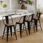 Metal Bar Stools Set of 4, 30" Black Bar Height Stools with Back