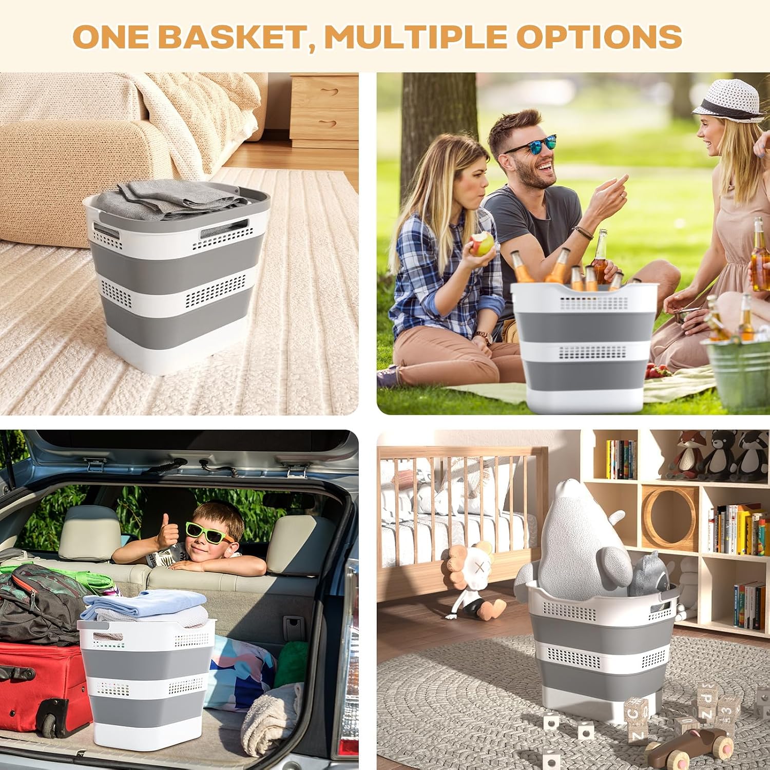 43L+43L Collapsible Laundry Baskets plastic (Grey, 2 Packs) | Pop Up Laundry hamper/Storage Container, Foldable