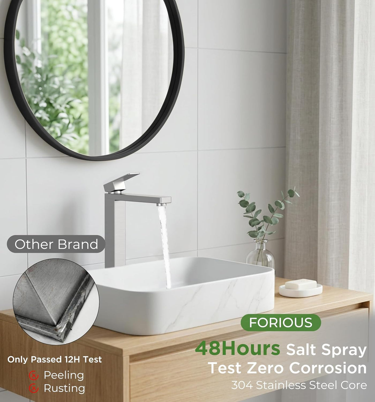 Vessel Sink Faucet Single Hole, Brushed Nickel Tall Bathroom Faucet