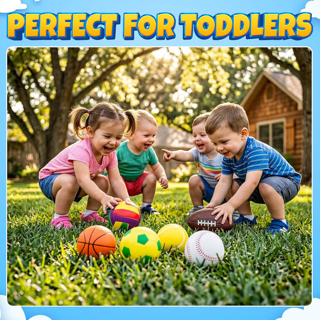 Soft Sports Balls for Toddlers (6-Pack) Foam Ball Set for Kids Ages 1-3 | Foam Soccer, Basketball, Football