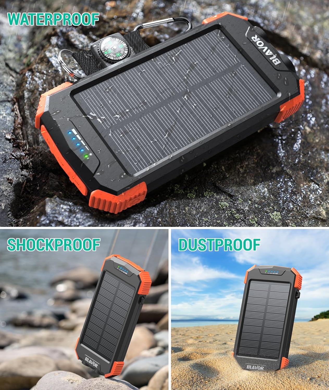 Solar Power Bank 10,000mAh, Portable Wireless Charger, 20W Fast Charging External Battery Pack with USB C for Cell